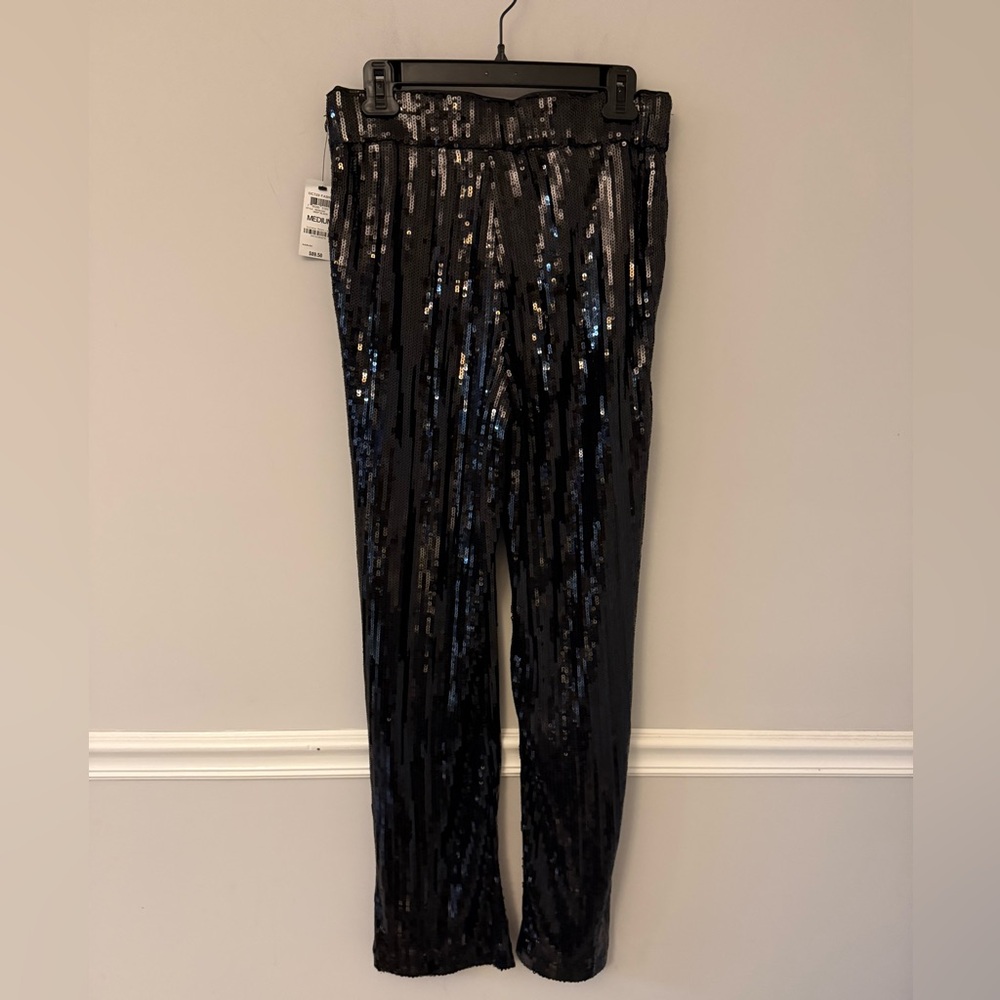NWT INC black sequins pull on side zipper formal concert party pants. M - Picture 2 of 8